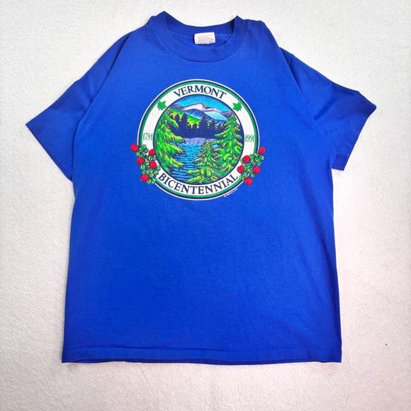 Other - Vintage 1990 Vermont T Shirt USA Made Hanes Fifty Fifty Blue Graphic Tee Large